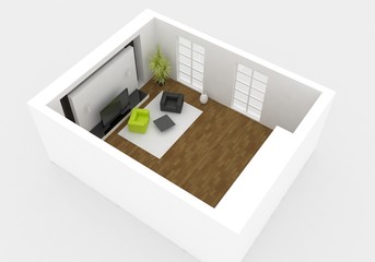 interior design with furniture isolated on a white