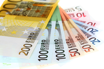 Euro banknotes, fan made of euro paper currency