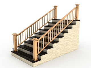 Marble staircase with wooden handrail  №1