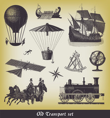 Fototapeta premium Engraving vintage Transport set.