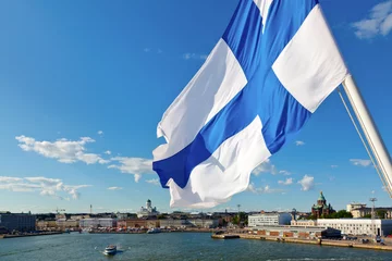 Vlies Fototapete Skandinavien Wehende finnische Flagge