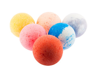 Color bath balls over white background