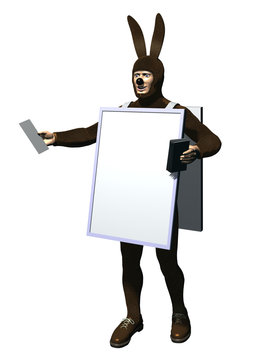 Sandwichman als Osterhase Werbematerial verteilend