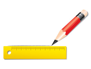 Red pencil with yellow ruler,education concept