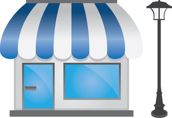 Store shop front with lightpost