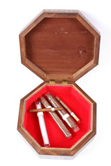 Open cigars box isolated