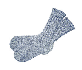 Grey wool socks isolated on white