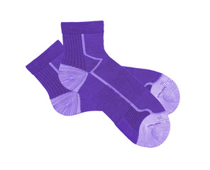 violet striped socks isolated on white