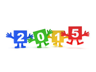 2015 calendar background - happy colored cubes with hands up