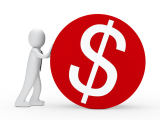 Businessma push red dollar circle