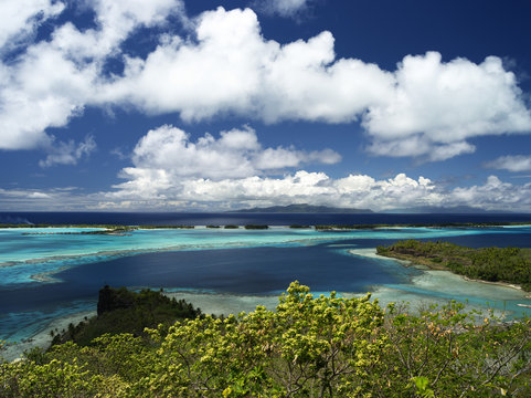 Bora Bora Lagoon with Raiatea and Tahaa in Background