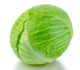 whole green cabbage isolated on white