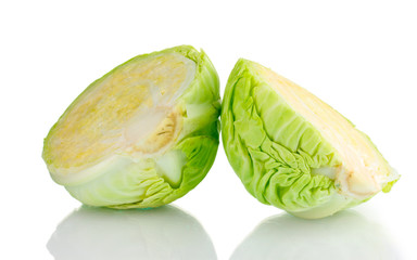 sliced ​​green cabbage isolated on white