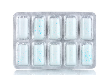 Blister with 10 chewing gums, isolated on white
