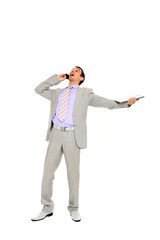 young business man standing using a tablet