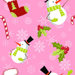 Seamless pattern with cute cartoon Christmas snowman