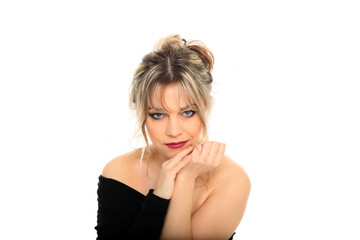 Obraz premium Sexy blond lady in black dress