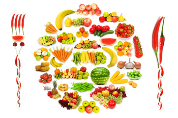 Set of various fruit and vegetables