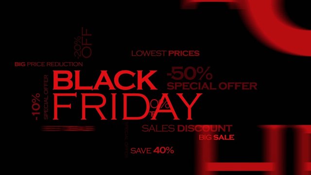 Black friday shopping tag cloud words animation video