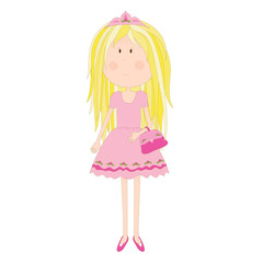 Isolated hand drawn girl in pink dress