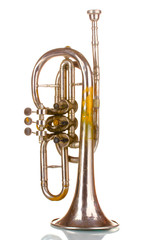 old trumpet isolated on white