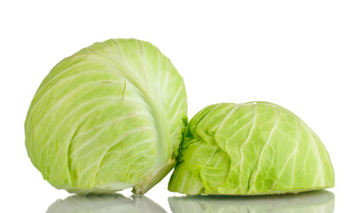 Whole cabbage and half isolated  on white