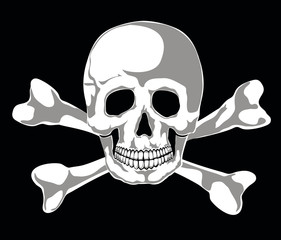 Skull and two bones on black. Vector. Separate layers.