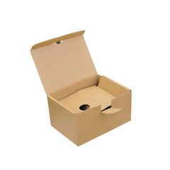 Open corrugated cardboard box on white background
