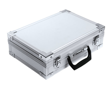 Aluminum suitcase isolated on a white background