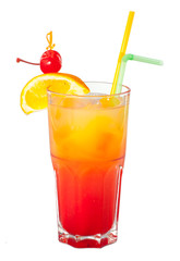 Tequila sunrise Cocktail isolated on a white background