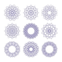 Set of blue vector guilloche rosettes