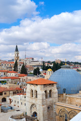 Fototapeta premium Aerial view on old Jerusalem and Church Of The Holy Sepulchre