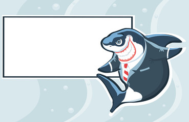 Cartoon shark in the suit with copy space. Vector