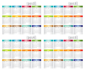 calendar for 2012, 2013, 2014, 2015 year