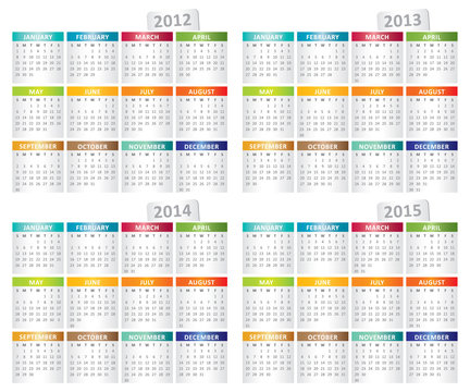 calendar for 2012, 2013, 2014, 2015 year