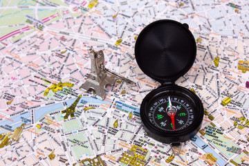 Fototapeta na wymiar compass and map