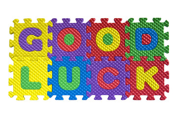 Good luck colorful sign with puzzle letters isolated