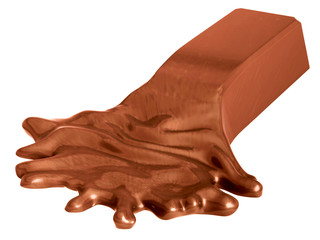Melted chocolate bar isolated on white
