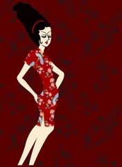 chinese woman card design