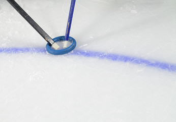 Ringette Sticks and Ring on Ice