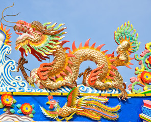 Golden dragon on Chinese temple roof
