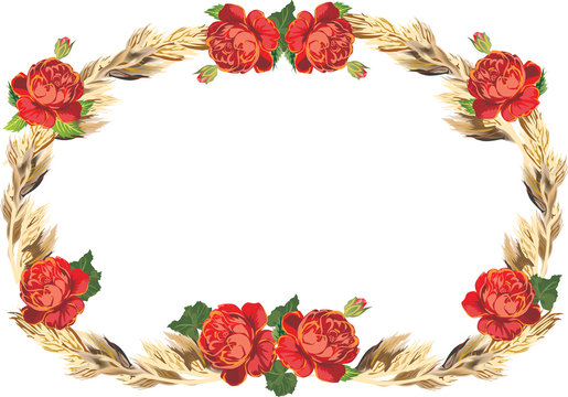 red rose flowers and dry grass frame