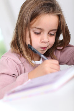 Portrait of grade-schooler doing homework