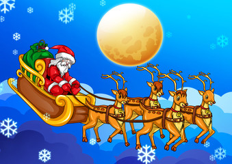 Illustration of Santa Claus riding his sleigh