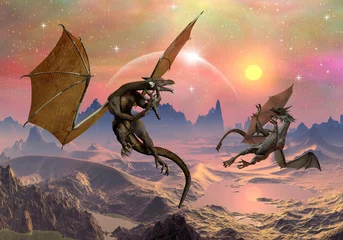 Peel and stick wall murals Dragons Dragons - Fantasy World 03