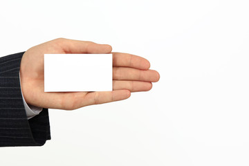 businessman hand with white vizit card