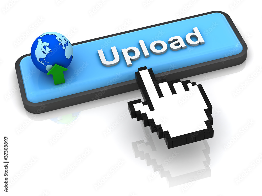 Aufkleber 3d upload button with hand cursor