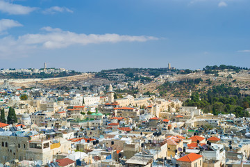 Obraz premium Aerial view on old Jerusalem city roofs