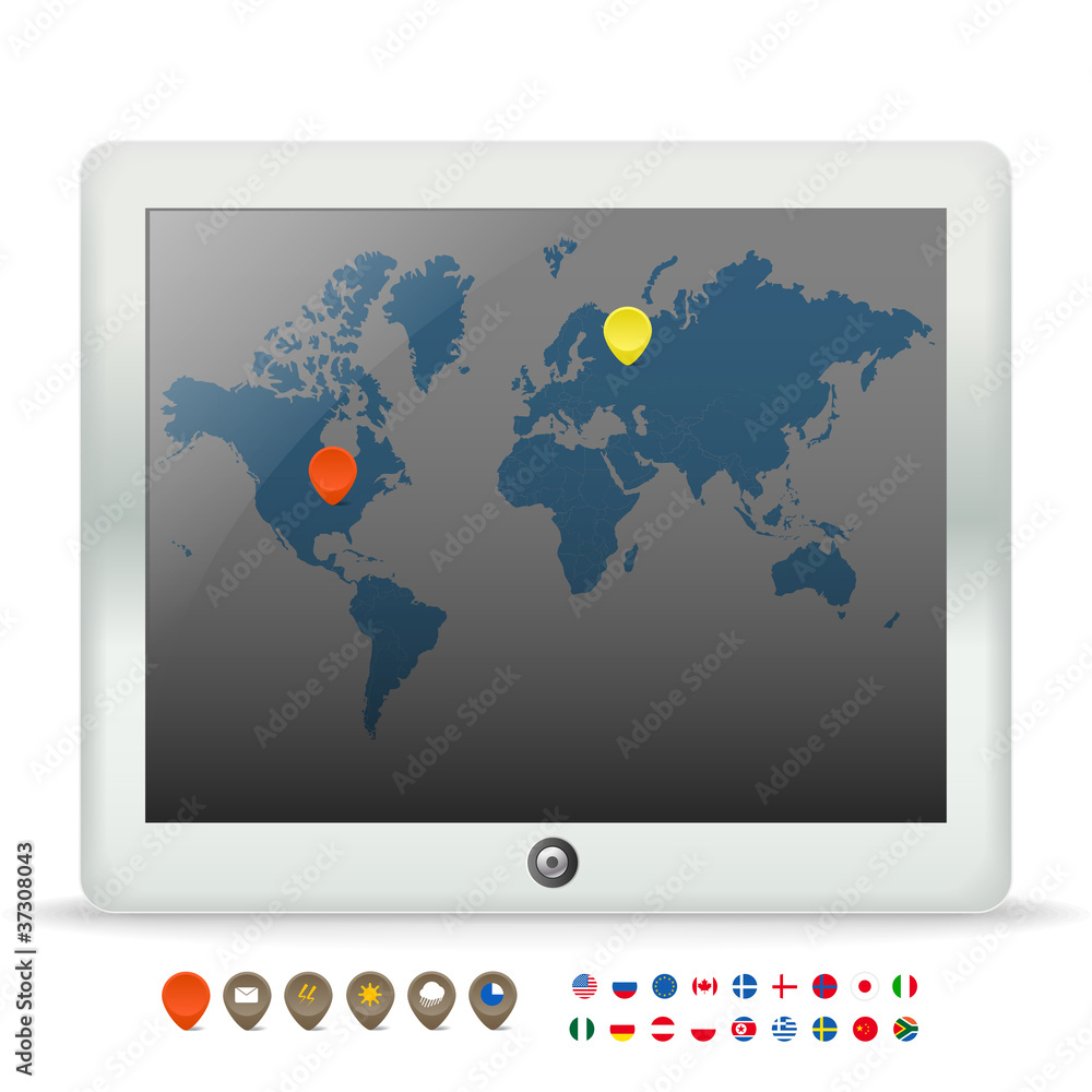 Poster modern touch gadget with world map