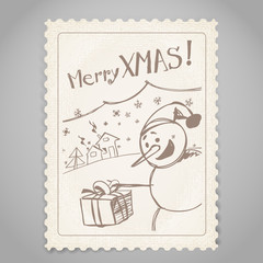 Vintage post stamp. Christmas greetings.